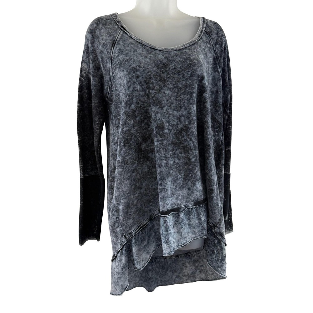 Sloane Rouge Sweater Womens Medium Gray Black Mineral Wash Long Sleeve Tunic Top - Picture 6 of 14